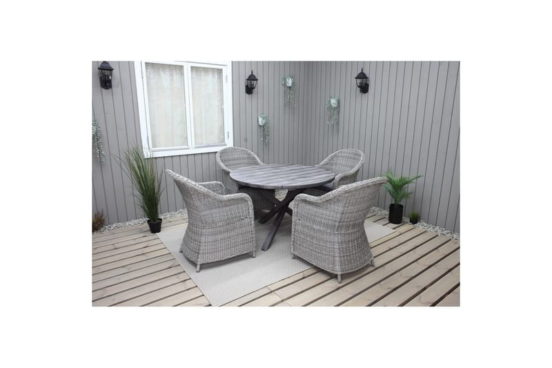 Utendørs møbelgruppe Ø 112 cm bord & 4 Belize grå stoler Grå - Grå - Hagemøbler - Hagegruppe - Spisegrupper hage