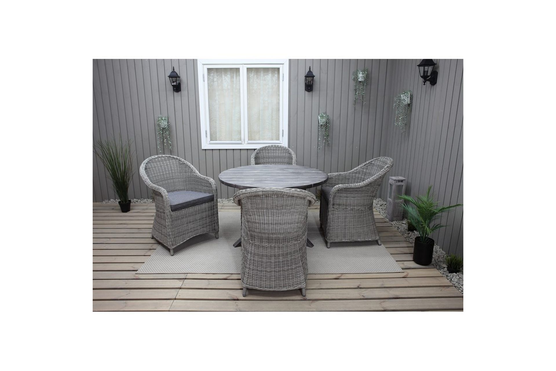 Utendørs møbelgruppe Ø 112 cm bord & 4 Belize grå stoler Grå - Grå - Hagemøbler - Hagegruppe - Spisegrupper hage