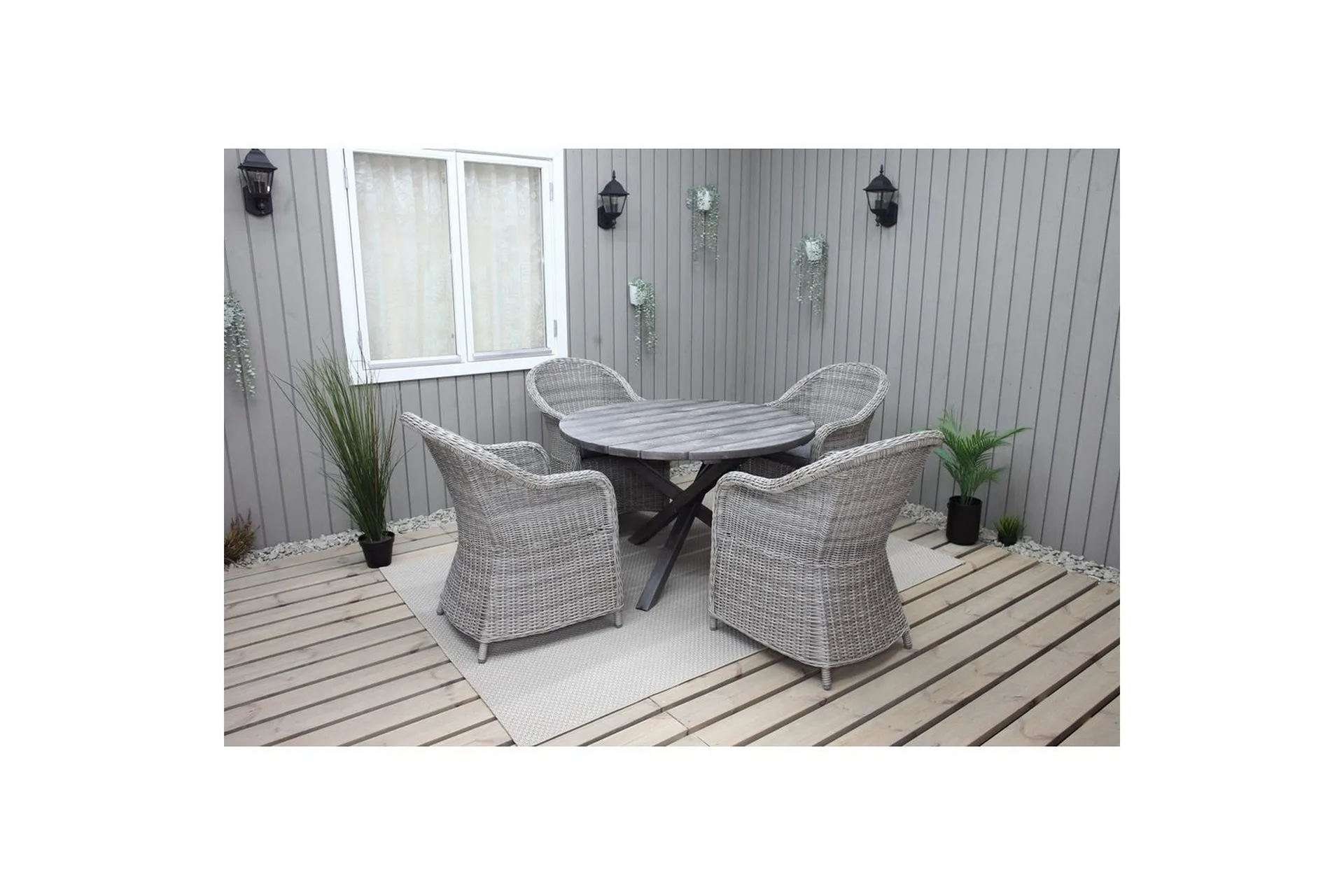 Utendørs møbelgruppe Ø 112 cm bord & 4 Belize grå stoler Grå - Grå