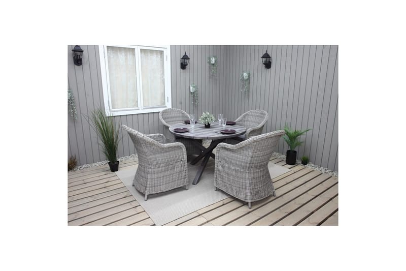 Utendørs møbelgruppe Ø 112 cm bord & 4 Belize grå stoler Grå - Grå - Hagemøbler - Hagegruppe - Spisegrupper hage