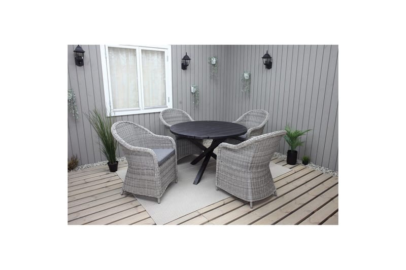 Utendørs møbelgruppe Ø 112 cm bord & 4 Belize grå stoler Svart, Svart