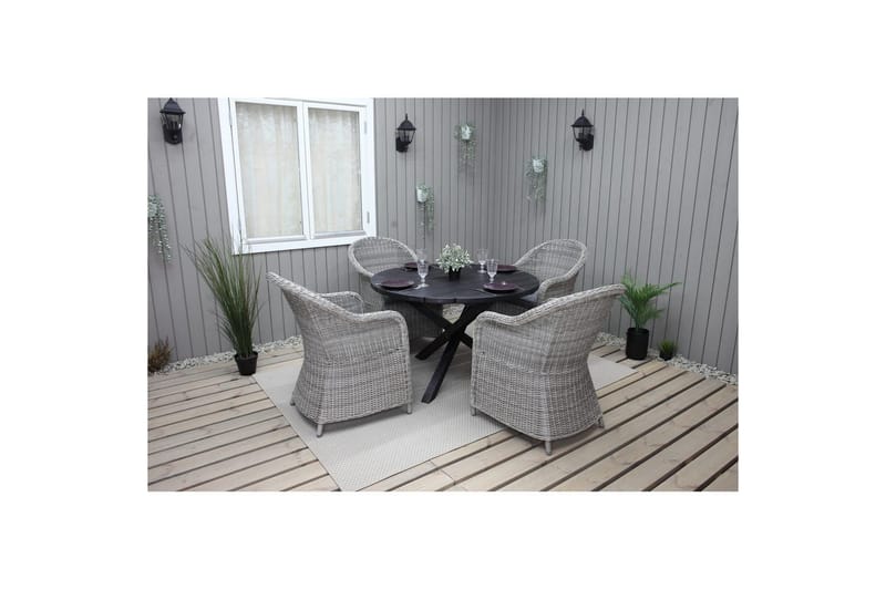 Utendørs møbelgruppe Ø 112 cm bord & 4 Belize grå stoler Svart - Svart - Hagemøbler - Hagegruppe - Spisegrupper hage