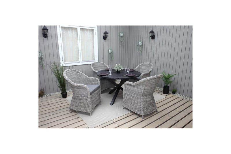Utendørs møbelgruppe Ø 112 cm bord & 4 Belize grå stoler Svart - Svart - Hagemøbler - Hagegruppe - Spisegrupper hage