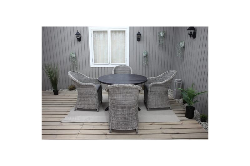 Utendørs møbelgruppe Ø 112 cm bord & 4 Belize grå stoler Svart - Svart - Hagemøbler - Hagegruppe - Spisegrupper hage