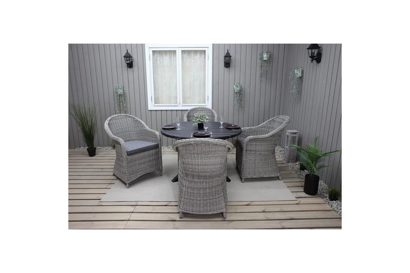 Utendørs møbelgruppe Ø 112 cm bord & 4 Belize grå stoler Svart - Svart - Hagemøbler - Hagegruppe - Spisegrupper hage