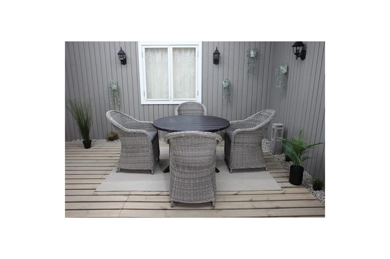 Utendørs møbelgruppe Ø 112 cm bord & 4 Belize grå stoler Svart - Svart - Hagemøbler - Hagegruppe - Spisegrupper hage