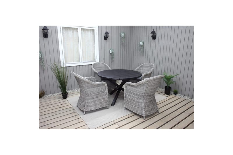 Utendørs møbelgruppe Ø 112 cm bord & 4 Belize grå stoler Svart - Svart - Hagemøbler - Hagegruppe - Spisegrupper hage