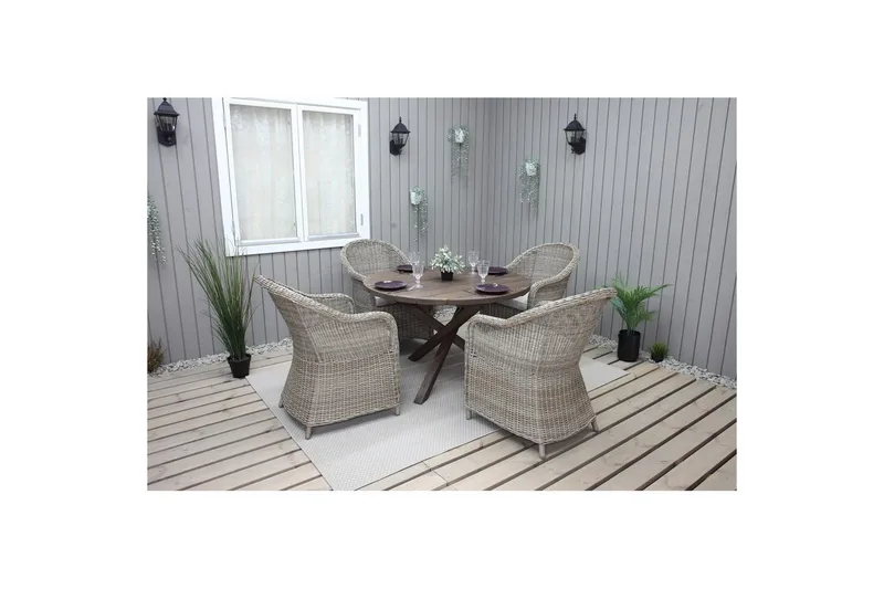 Utendørs møbelgruppe Ø 112 cm bord & 4 Belize naturlig stoler Brun - Brun - Hagemøbler - Hagegruppe - Spisegrupper hage