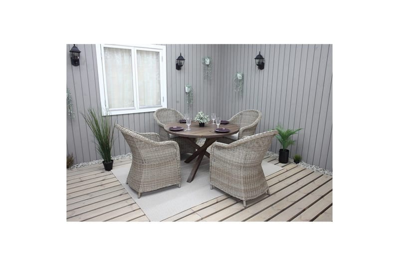 Utendørs møbelgruppe Ø 112 cm bord & 4 Belize naturlig stoler Brun - Brun - Hagemøbler - Hagegruppe - Spisegrupper hage