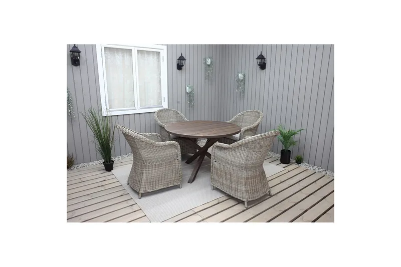 Utendørs møbelgruppe Ø 112 cm bord & 4 Belize naturlig stoler Brun - Brun - Hagemøbler - Hagegruppe - Spisegrupper hage