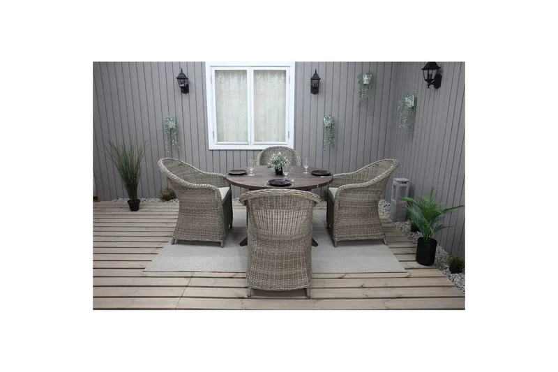 Utendørs møbelgruppe Ø 112 cm bord & 4 Belize naturlig stoler Brun - Brun - Hagemøbler - Hagegruppe - Spisegrupper hage