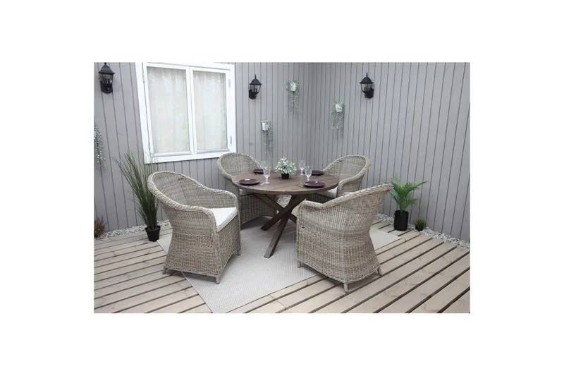 Utendørs møbelgruppe Ø 112 cm bord & 4 Belize naturlig stoler Brun - Brun - Hagemøbler - Hagegruppe - Spisegrupper hage