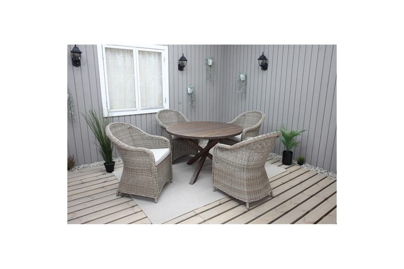 Utendørs møbelgruppe Ø 112 cm bord & 4 Belize naturlig stoler Brun - Brun - Hagemøbler - Hagegruppe - Spisegrupper hage