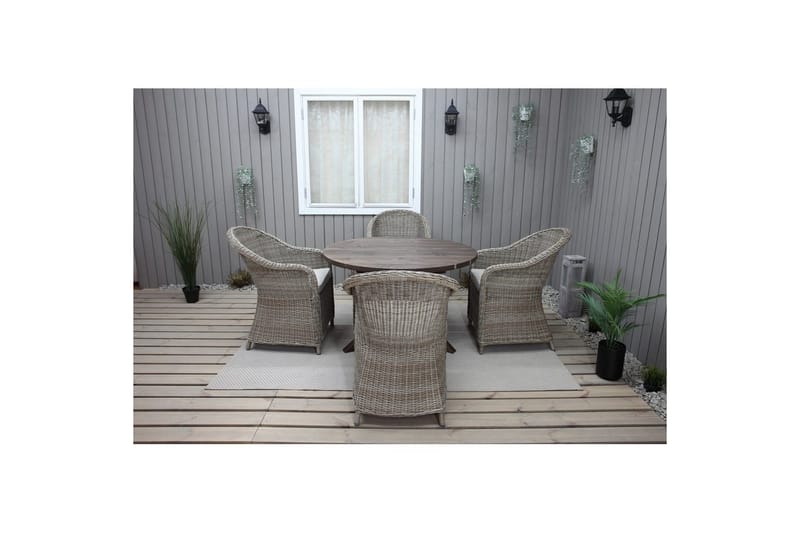 Utendørs møbelgruppe Ø 112 cm bord & 4 Belize naturlig stoler Brun - Brun - Hagemøbler - Hagegruppe - Spisegrupper hage