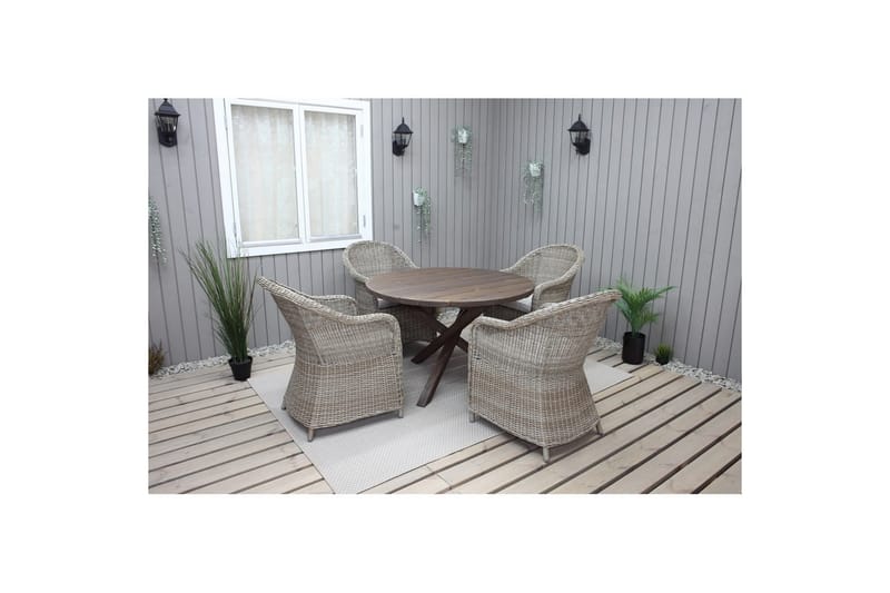 Utendørs møbelgruppe Ø 112 cm bord & 4 Belize naturlig stoler Brun - Brun - Hagemøbler - Hagegruppe - Spisegrupper hage