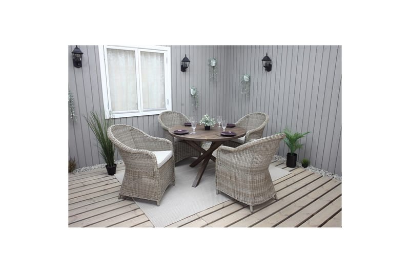 Utendørs møbelgruppe Ø 112 cm bord & 4 Belize naturlig stoler Brun - Brun - Hagemøbler - Hagegruppe - Spisegrupper hage