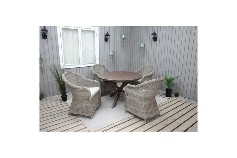 Utendørs møbelgruppe Ø 112 cm bord & 4 Belize naturlig stoler Brun, Brun