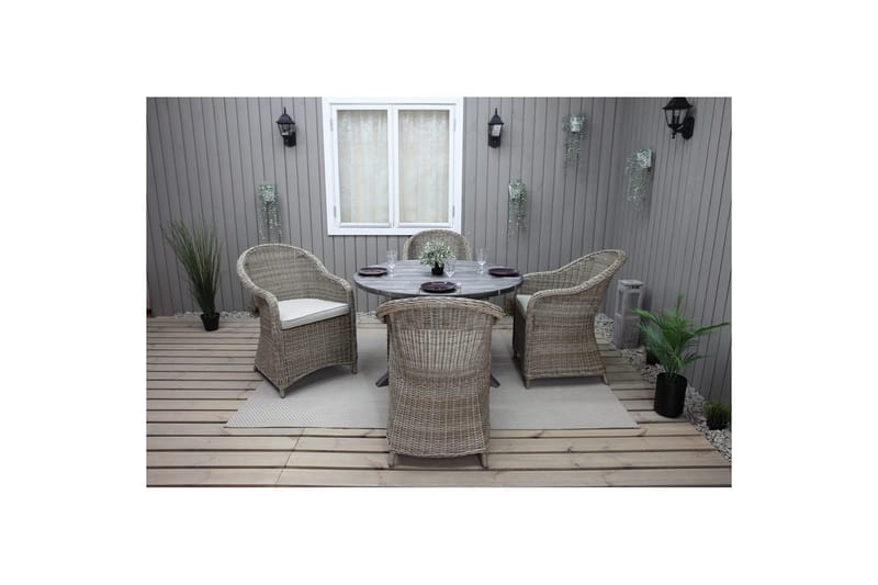 Utendørs møbelgruppe Ø 112 cm bord & 4 Belize naturlig stoler Grå - Grå - Hagemøbler - Hagegruppe - Spisegrupper hage