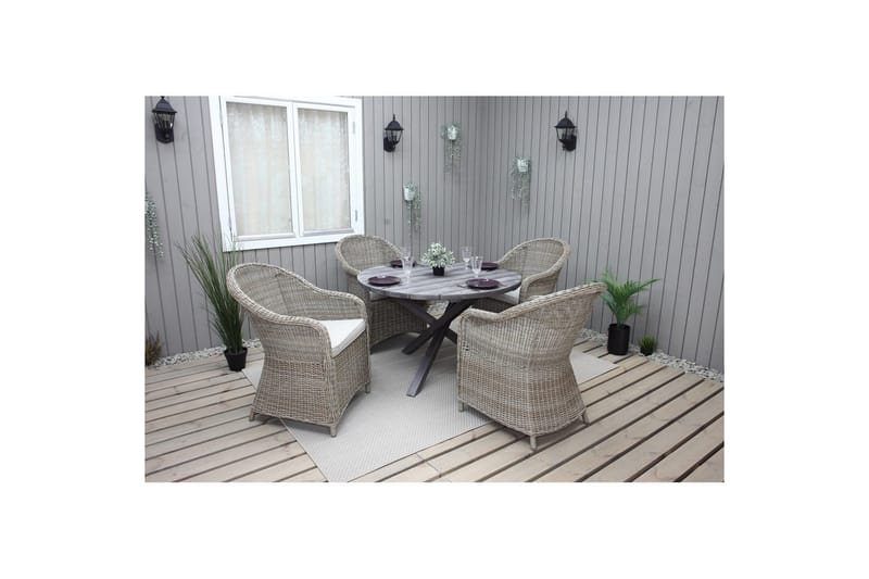 Utendørs møbelgruppe Ø 112 cm bord & 4 Belize naturlig stoler Grå - Grå - Hagemøbler - Hagegruppe - Spisegrupper hage