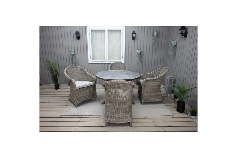 Utendørs møbelgruppe Ø 112 cm bord & 4 Belize naturlig stoler Grå - Grå - Hagemøbler - Hagegruppe - Spisegrupper hage