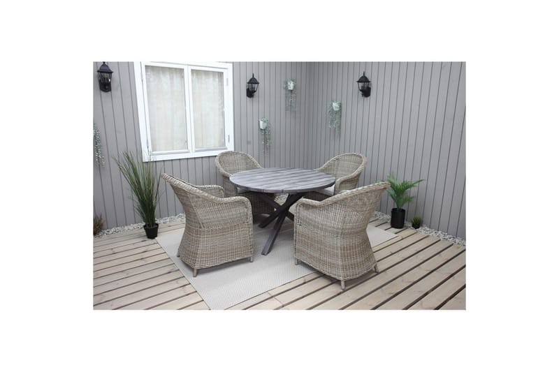 Utendørs møbelgruppe Ø 112 cm bord & 4 Belize naturlig stoler Grå - Grå - Hagemøbler - Hagegruppe - Spisegrupper hage