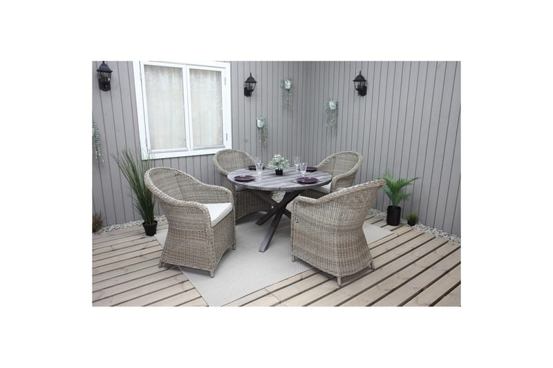 Utendørs møbelgruppe Ø 112 cm bord & 4 Belize naturlig stoler Grå - Grå - Hagemøbler - Hagegruppe - Spisegrupper hage