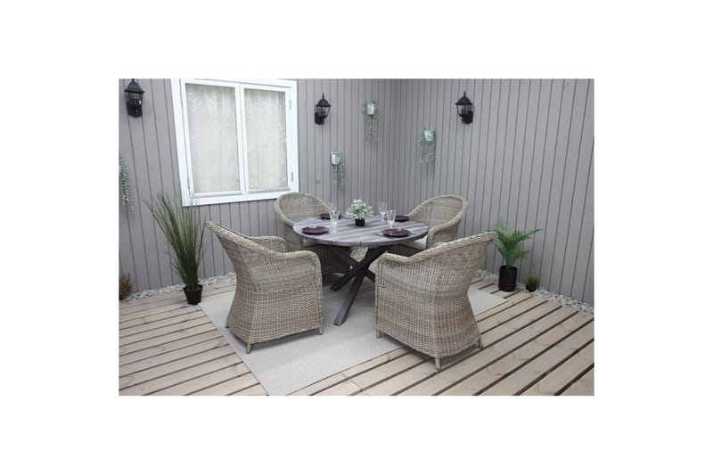 Utendørs møbelgruppe Ø 112 cm bord & 4 Belize naturlig stoler Grå - Grå - Hagemøbler - Hagegruppe - Spisegrupper hage