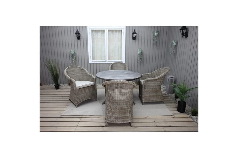 Utendørs møbelgruppe Ø 112 cm bord & 4 Belize naturlig stoler Grå - Grå - Hagemøbler - Hagegruppe - Spisegrupper hage