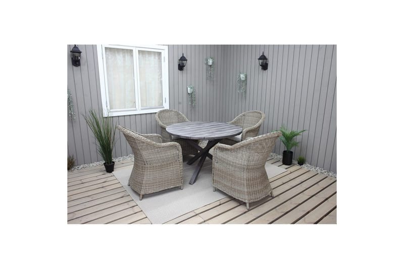 Utendørs møbelgruppe Ø 112 cm bord & 4 Belize naturlig stoler Grå - Grå - Hagemøbler - Hagegruppe - Spisegrupper hage
