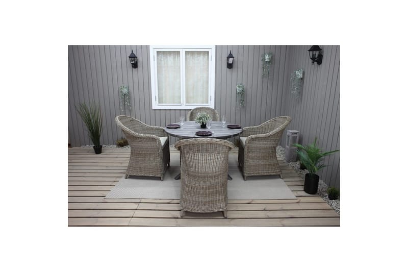 Utendørs møbelgruppe Ø 112 cm bord & 4 Belize naturlig stoler Grå - Grå - Hagemøbler - Hagegruppe - Spisegrupper hage