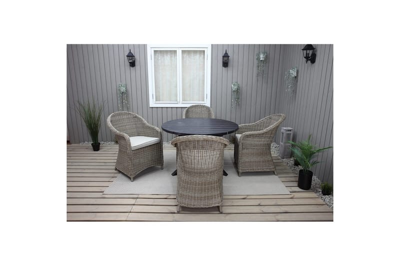 Utendørs møbelgruppe Ø 112 cm bord & 4 Belize naturlig stoler Svart - Svart - Hagemøbler - Hagegruppe - Spisegrupper hage