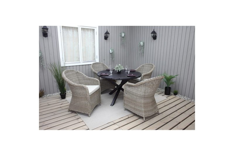 Utendørs møbelgruppe Ø 112 cm bord & 4 Belize naturlig stoler Svart - Svart - Hagemøbler - Hagegruppe - Spisegrupper hage