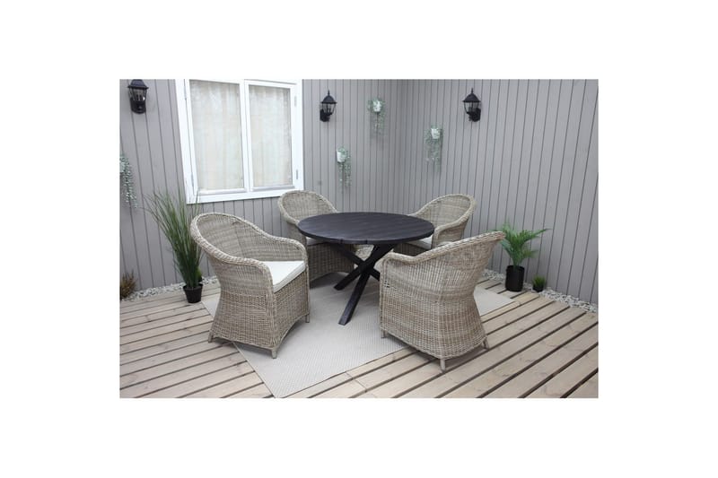 Utendørs møbelgruppe Ø 112 cm bord & 4 Belize naturlig stoler Svart - Svart - Hagemøbler - Hagegruppe - Spisegrupper hage