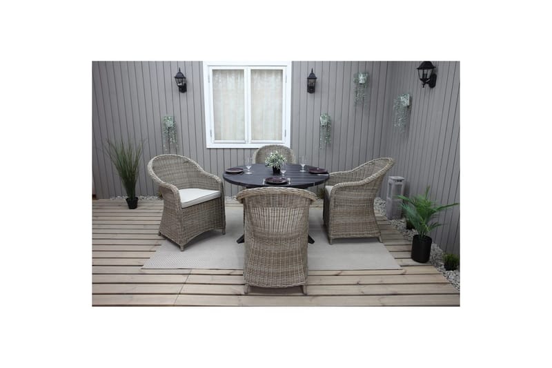 Utendørs møbelgruppe Ø 112 cm bord & 4 Belize naturlig stoler Svart - Svart - Hagemøbler - Hagegruppe - Spisegrupper hage