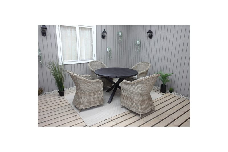 Utendørs møbelgruppe Ø 112 cm bord & 4 Belize naturlig stoler Svart - Svart - Hagemøbler - Hagegruppe - Spisegrupper hage
