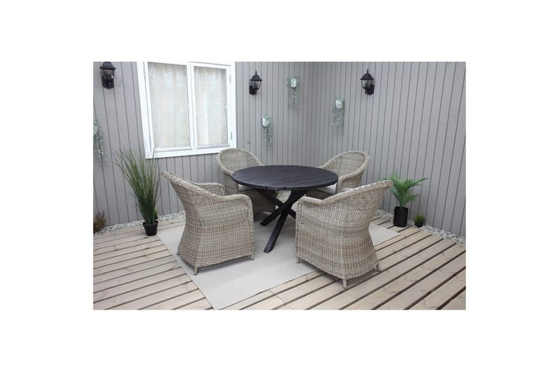 Utendørs møbelgruppe Ø 112 cm bord & 4 Belize naturlig stoler Svart - Svart - Hagemøbler - Hagegruppe - Spisegrupper hage