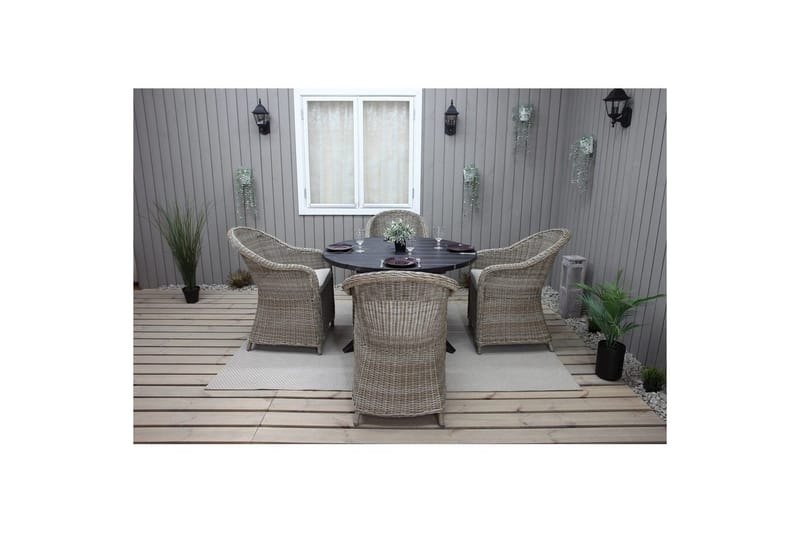Utendørs møbelgruppe Ø 112 cm bord & 4 Belize naturlig stoler Svart - Svart - Hagemøbler - Hagegruppe - Spisegrupper hage