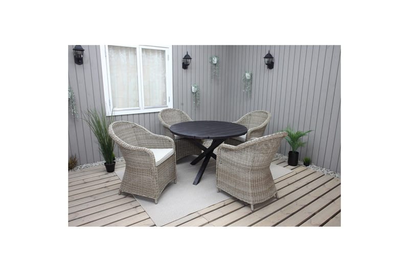 Utendørs møbelgruppe Ø 112 cm bord & 4 Belize naturlig stoler Svart - Svart - Hagemøbler - Hagegruppe - Spisegrupper hage