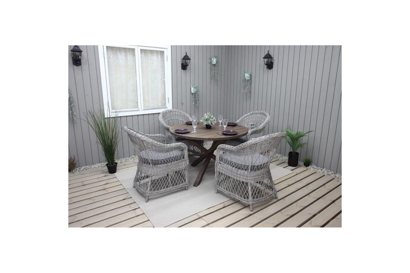 Utendørs møbelgruppe Ø 112 cm bord & 4 Merida grå stoler Brun - Brun - Hagemøbler - Hagegruppe - Spisegrupper hage