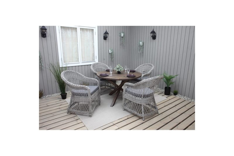 Utendørs møbelgruppe Ø 112 cm bord & 4 Merida grå stoler Brun - Brun - Hagemøbler - Hagegruppe - Spisegrupper hage