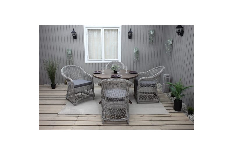Utendørs møbelgruppe Ø 112 cm bord & 4 Merida grå stoler Brun - Brun - Hagemøbler - Hagegruppe - Spisegrupper hage