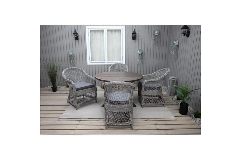 Utendørs møbelgruppe Ø 112 cm bord & 4 Merida grå stoler Brun - Brun - Hagemøbler - Hagegruppe - Spisegrupper hage
