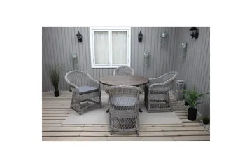 Utendørs møbelgruppe Ø 112 cm bord & 4 Merida grå stoler Brun - Brun - Hagemøbler - Hagegruppe - Spisegrupper hage
