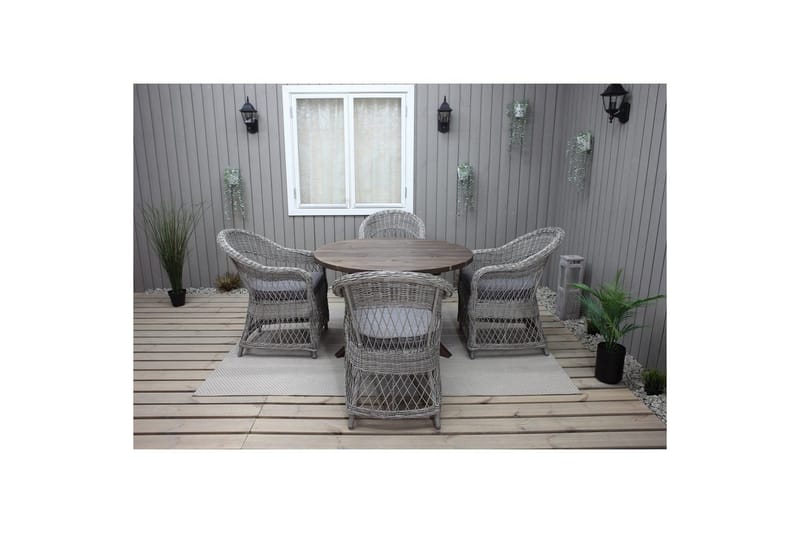 Utendørs møbelgruppe Ø 112 cm bord & 4 Merida grå stoler Brun - Brun - Hagemøbler - Hagegruppe - Spisegrupper hage