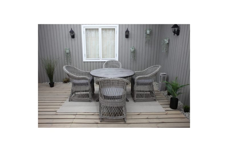 Utendørs møbelgruppe Ø 112 cm bord & 4 Merida grå stoler Grå - Grå - Hagemøbler - Hagegruppe - Spisegrupper hage