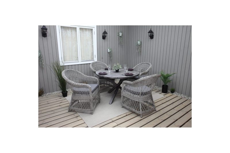 Utendørs møbelgruppe Ø 112 cm bord & 4 Merida grå stoler Grå - Grå - Hagemøbler - Hagegruppe - Spisegrupper hage