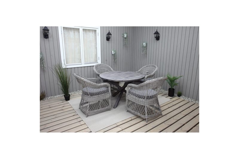 Utendørs møbelgruppe Ø 112 cm bord & 4 Merida grå stoler Grå - Grå - Hagemøbler - Hagegruppe - Spisegrupper hage