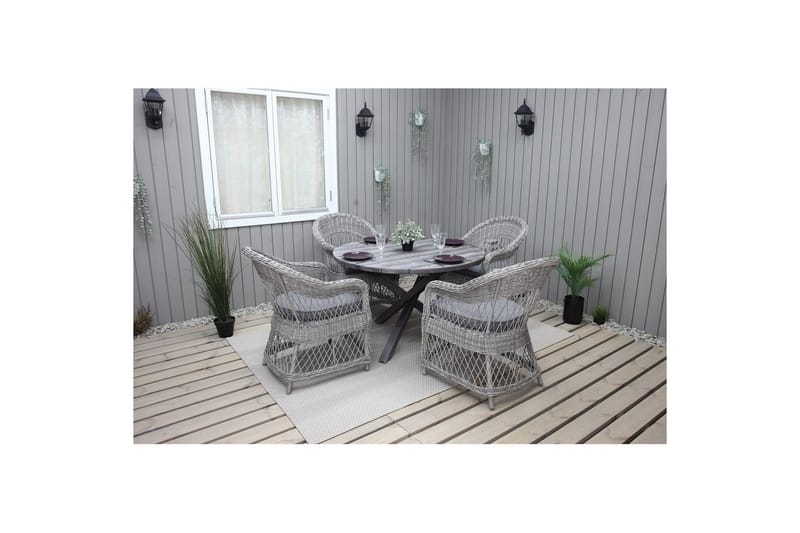 Utendørs møbelgruppe Ø 112 cm bord & 4 Merida grå stoler Grå - Grå - Hagemøbler - Hagegruppe - Spisegrupper hage