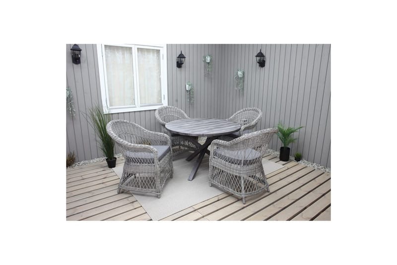 Utendørs møbelgruppe Ø 112 cm bord & 4 Merida grå stoler Grå - Grå - Hagemøbler - Hagegruppe - Spisegrupper hage
