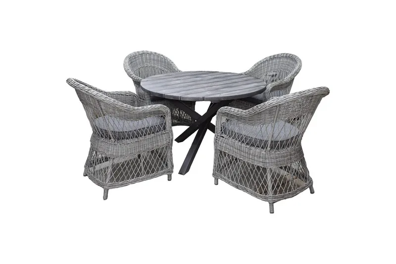 Utendørs møbelgruppe Ø 112 cm bord & 4 Merida grå stoler Grå, Grå